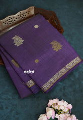 Royal Purple - Raaga - Semi Tussar and Tiny Border with Floral and Buttas - Best for Gifting